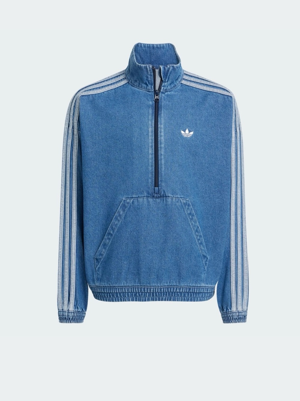 Adidas Kids Unisex Denim Track Jacket 3-Stripes Half Zip Pullover Size Small